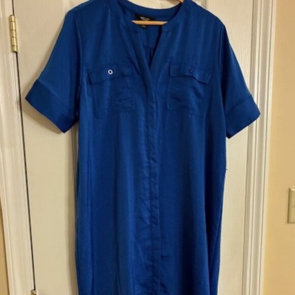 Vera Wang Simply Vera Women's Blue Short Sleeve Button Front Shirt Dress Sz L - Picture 1 of 10